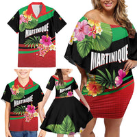 Personalized Martinique Tropical Flower Family Matching Off Shoulder Short Dress and Hawaiian Shirt Matinik Beautiful Island