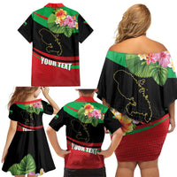 Personalized Martinique Tropical Flower Family Matching Off Shoulder Short Dress and Hawaiian Shirt Matinik Beautiful Island