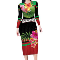 Personalized Martinique Tropical Flower Long Sleeve Bodycon Dress Matinik Beautiful Island