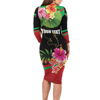 Personalized Martinique Tropical Flower Long Sleeve Bodycon Dress Matinik Beautiful Island