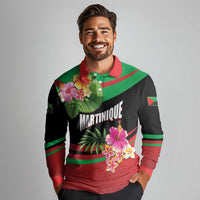 Personalized Martinique Tropical Flower Long Sleeve Polo Shirt Matinik Beautiful Island