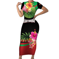 Personalized Martinique Tropical Flower Short Sleeve Bodycon Dress Matinik Beautiful Island