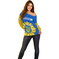 Ukraine Off Shoulder Sweater Ukrainian Coat Of Arms With Sunflower - Wonder Print Shop