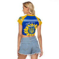 Ukraine Raglan Cropped T Shirt Ukrainian Coat Of Arms With Sunflower - Wonder Print Shop