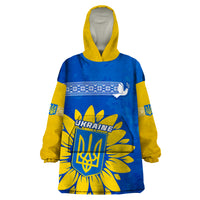 Ukraine Wearable Blanket Hoodie Ukrainian Coat Of Arms With Sunflower - Wonder Print Shop