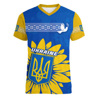 Ukraine Women V Neck T Shirt Ukrainian Coat Of Arms With Sunflower - Wonder Print Shop
