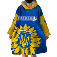 Personalised Ukraine Wearable Blanket Hoodie Ukrainian Coat Of Arms With Sunflower - Wonder Print Shop