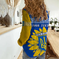 Personalised Ukraine Women Casual Shirt Ukrainian Coat Of Arms With Sunflower - Wonder Print Shop