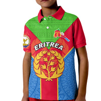 Custom Eritrea Kid Polo Shirt Eritrean Emblem Flag Mix African Pattern - Wonder Print Shop