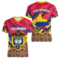 Colombia Women V Neck T Shirt Colombian Tribal Seamless Patterns - Wonder Print Shop