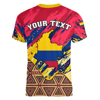 Personalised Colombia Women V Neck T Shirt Colombian Tribal Seamless Patterns - Wonder Print Shop