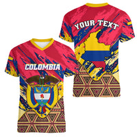 Personalised Colombia Women V Neck T Shirt Colombian Tribal Seamless Patterns - Wonder Print Shop