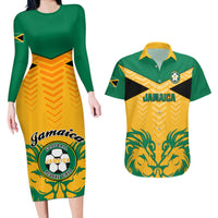 Jamaica Football Couples Matching Long Sleeve Bodycon Dress and Hawaiian Shirt Reggae Girlz Lion Sporty Style - Wonder Print Shop