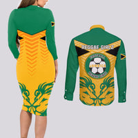 Jamaica Football Couples Matching Long Sleeve Bodycon Dress and Long Sleeve Button Shirts Reggae Girlz Lion Sporty Style - Wonder Print Shop