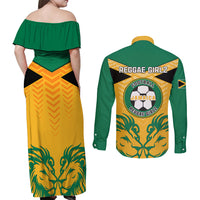 Jamaica Football Couples Matching Off Shoulder Maxi Dress and Long Sleeve Button Shirts Reggae Girlz Lion Sporty Style - Wonder Print Shop