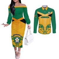 jamaica-football-couples-matching-off-the-shoulder-long-sleeve-dress-and-long-sleeve-button-shirts-reggae-girlz-lion-sporty-style