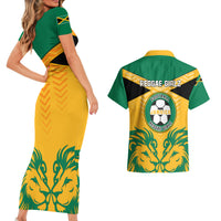 Jamaica Football Couples Matching Short Sleeve Bodycon Dress and Hawaiian Shirt Reggae Girlz Lion Sporty Style - Wonder Print Shop