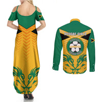 Jamaica Football Couples Matching Summer Maxi Dress and Long Sleeve Button Shirts Reggae Girlz Lion Sporty Style - Wonder Print Shop
