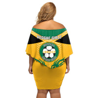 Off-shoulder short football dress in yellow with green neckline and Jamaica-style logo