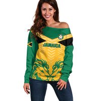 Jamaica Football Off Shoulder Sweater Reggae Girlz Lion Sporty Style - Wonder Print Shop