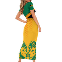 Jamaica Football Short Sleeve Bodycon Dress Reggae Girlz Lion Sporty Style - Wonder Print Shop