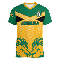 Jamaica Football Women V Neck T Shirt Reggae Girlz Lion Sporty Style - Wonder Print Shop