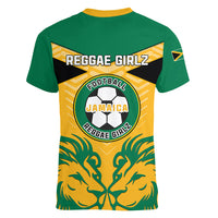 Jamaica Football Women V Neck T Shirt Reggae Girlz Lion Sporty Style - Wonder Print Shop