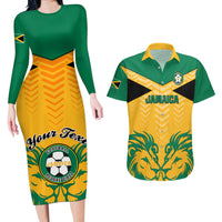 Personalised Jamaica Football Couples Matching Long Sleeve Bodycon Dress and Hawaiian Shirt Reggae Girlz Lion Sporty Style - Wonder Print Shop
