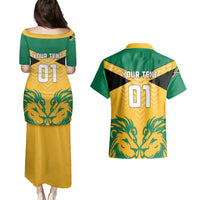 Personalised Jamaica Football Couples Matching Puletasi Dress and Hawaiian Shirt Reggae Girlz Lion Sporty Style - Wonder Print Shop