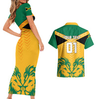 Personalised Jamaica Football Couples Matching Short Sleeve Bodycon Dress and Hawaiian Shirt Reggae Girlz Lion Sporty Style - Wonder Print Shop