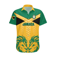 Personalized Hawaiian football shirt, green/yellow front with 'JAMAICA' and crest