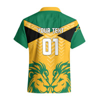 Personalized Hawaiian football shirt, green/yellow back with 'YOUR TEXT' '01' lion graphic