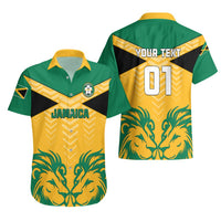 Personalized Hawaiian football shirt, green/yellow front 'JAMAICA' and back 'YOUR TEXT 01'