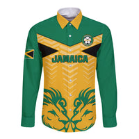 Personalised Jamaica Football Long Sleeve Button Shirt Reggae Girlz Lion Sporty Style - Wonder Print Shop