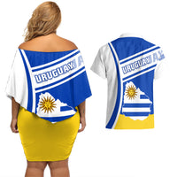 Uruguay Couples Matching Off Shoulder Short Dress and Hawaiian Shirt Uruguayan Coat Of Arms - Wonder Print Shop