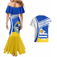 Personalised Uruguay Couples Matching Mermaid Dress And Hawaiian Shirt Uruguayan Coat Of Arms - Wonder Print Shop