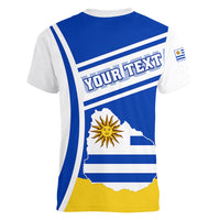 Personalised Uruguay Women V Neck T Shirt Uruguayan Coat Of Arms - Wonder Print Shop