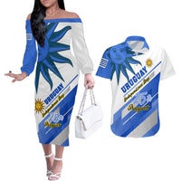 Uruguay Independence Day Couples Matching Off The Shoulder Long Sleeve Dress and Hawaiian Shirt Uruguayan Sol de Mayo Special Version - Wonder Print Shop