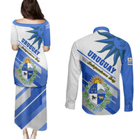 Uruguay Independence Day Couples Matching Puletasi Dress and Long Sleeve Button Shirts Uruguayan Sol de Mayo Special Version - Wonder Print Shop