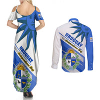 Uruguay Independence Day Couples Matching Summer Maxi Dress and Long Sleeve Button Shirts Uruguayan Sol de Mayo Special Version - Wonder Print Shop