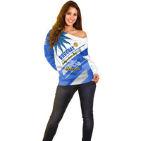 Personalised Uruguay Independence Day Off Shoulder Sweater Uruguayan Sol de Mayo Special Version - Wonder Print Shop