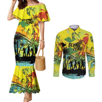 Personalized Jamaica Sleng Teng Riddim Couples Matching Mermaid Dress and Long Sleeve Button Shirt Booyaka Booyaka - Wonder Print Shop