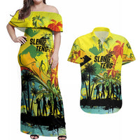 Personalized Jamaica Sleng Teng Riddim Couples Matching Off Shoulder Maxi Dress and Hawaiian Shirt Booyaka Booyaka - Wonder Print Shop