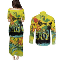 Personalized Jamaica Sleng Teng Riddim Couples Matching Puletasi and Long Sleeve Button Shirt Booyaka Booyaka - Wonder Print Shop