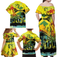 Personalized Jamaica Sleng Teng Riddim Family Matching Off Shoulder Maxi Dress and Hawaiian Shirt Booyaka Booyaka - Wonder Print Shop