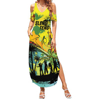 Personalized Jamaica Sleng Teng Riddim Family Matching Summer Maxi Dress and Hawaiian Shirt Booyaka Booyaka - Wonder Print Shop