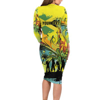 Personalized Jamaica Sleng Teng Riddim Long Sleeve Bodycon Dress Booyaka Booyaka - Wonder Print Shop
