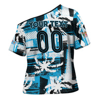 Custom Fijian Rugby Cross Shoulder Shirt Grunge Palm Stylized