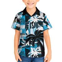 Custom Fijian Rugby Hawaiian Shirt Grunge Palm Stylized