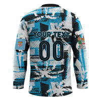 Custom Fijian Rugby Hockey Jersey Grunge Palm Stylized